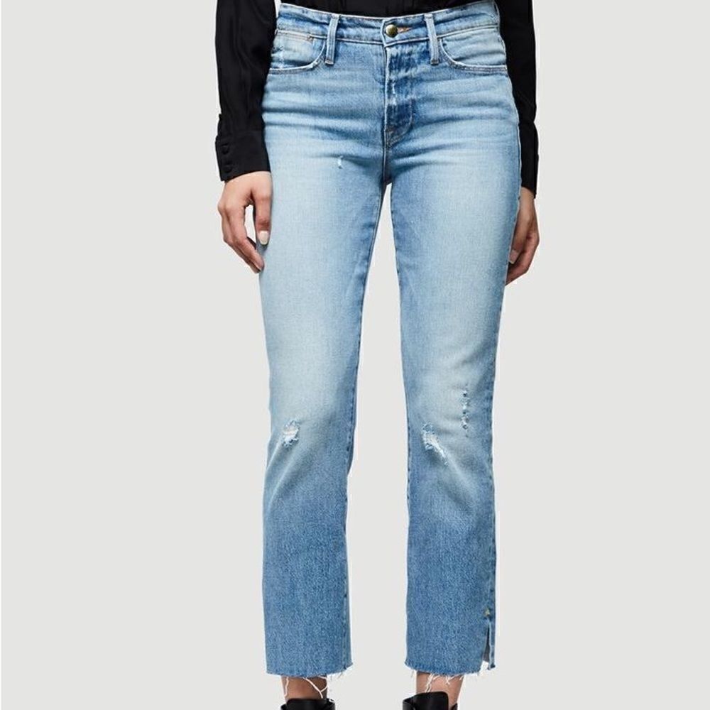 FRAME Women's Blue Le High Straight Raw Edge Slit Rivet 28